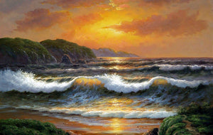Hawaii Beach, Seashore Painting, Sunrise Painting, Canvas Art, Canvas Painting, Seascape Painting, Wall Art, Large Painting, Canvas Oil Painting, Canvas Art-Grace Painting Crafts