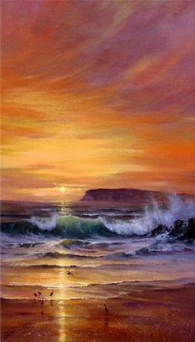Sunrise Painting, Canvas Painting for Living Room, Hawaii Beach, Seashore Painting, Large Landscape Painting, Hand Painted Wall Art-Grace Painting Crafts