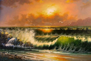 Sunrise Painting, Canvas Art, Canvas Painting, pacific Ocean, Seashore Painting, Seascape Art, Large Wall Art, Large Painting, Canvas Oil Painting, Canvas Art-Grace Painting Crafts