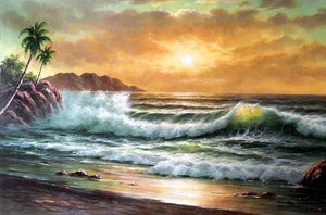 Palm Tree, Sunrise Painting, Large Canvas Painting, Hawaii Beach, Seashore Painting, Seascape Art, Oil Painting on Canvas, Buy Paintings Online-Grace Painting Crafts