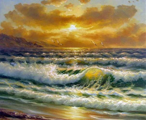 Canvas Art, Canvas Painting, Pacific Ocean, Seashore Painting, Sunrise Painting, Seascape Art, Large Wall Art, Large Painting, Canvas Oil Painting, Canvas Art-Grace Painting Crafts