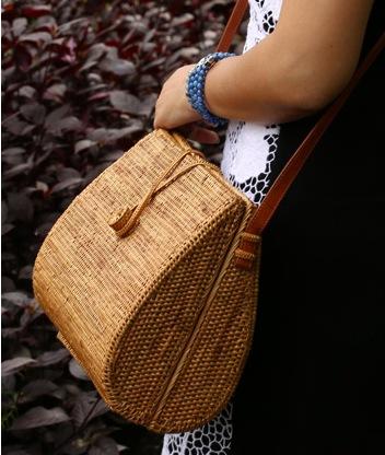 Woven Rattan Handbag, Natural Fiber Handbag, Small Rustic Handbag, Handmade Rattan Handbag for Outdoors-Grace Painting Crafts