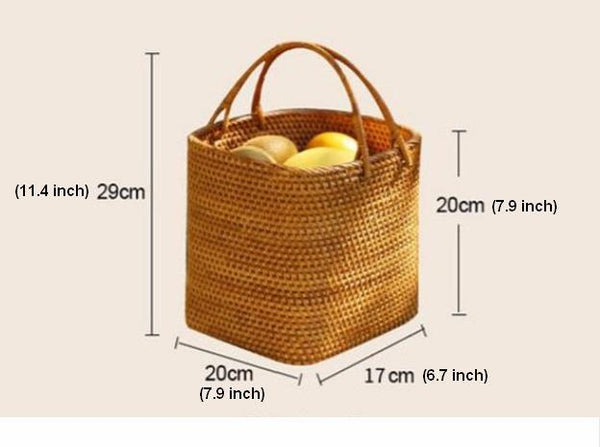 Woven Rattan Storage Basket with Handle, Storage Basket for Picnic, Fruit Storage Basket, Kitchen Storage Basekt-Grace Painting Crafts