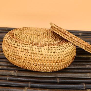 Storage Basket for Kitchen, Small Rattan Storage Basket, Round Storage Basket with Lid, Pantry Storage Ideas-Grace Painting Crafts