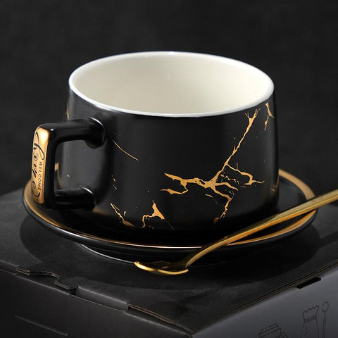 Black Coffee Cup, White Coffee Mug, Tea Cup, Ceramic Cup, Coffee Cup and Saucer Set-Grace Painting Crafts