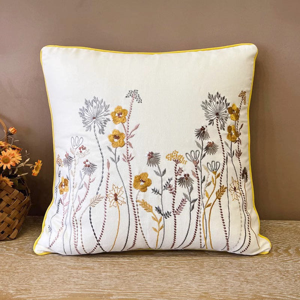 Simple Decorative Throw Pillows for Couch, Spring Flower Decorative Throw Pillows, Embroider Flower Cotton Pillow Covers, Farmhouse Sofa Decorative Pillows-Grace Painting Crafts