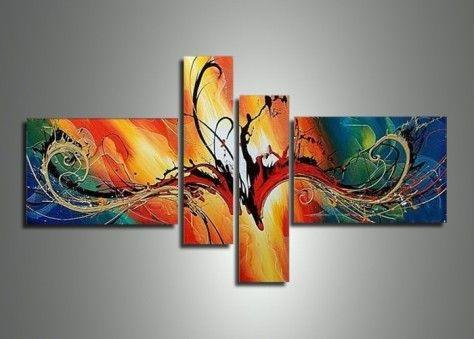 Modern Art on Canvas, 4 Piece Canvas Art, Bedroom Abstract Wall Art, Acrylic Abstract Painting, Contemporary Art for Sale-Grace Painting Crafts