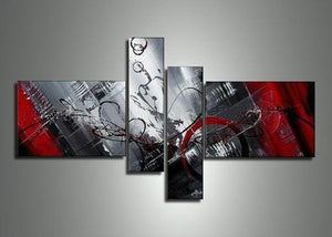 4 Piece Canvas Art, Modern Abstract Painting, Acrylic Painting for Sale, Black and Red Painting, Living Room Simple Contemporary Art-Grace Painting Crafts