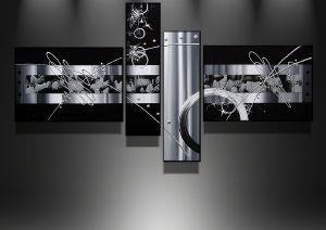 Abstract Canvas Wall Art Paintings, Black and White Painting, Living Room Modern Paintings, Acrylic Painting on Canvas, 4 Piece Wall Art, Buy Painting Online-Grace Painting Crafts