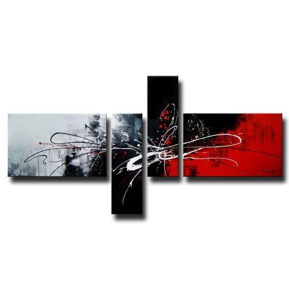 4 Piece Canvas Art Paintings, Huge Painting Above Couch, Abstract Paintings for Living Room, Black and Red Canvas Painting, Buy Art Online-Grace Painting Crafts