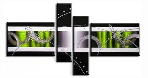 Black and White Paintings, Green Canvas Wall Art Painting, Abstract Painting for Bedroom, 4 Piece Canvas Art, Contemporary Wall Art Paintings, Large Modern Painting-Grace Painting Crafts