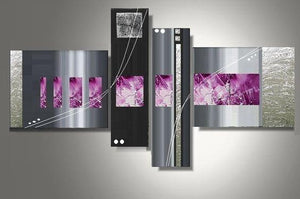 Black, Purple and Silver, Abstract Painting, Abstract Painting on Canvas, Bedroom Wall Art Ideas, Acrylic Painting on Canvas, 4 Piece Wall Art-Grace Painting Crafts