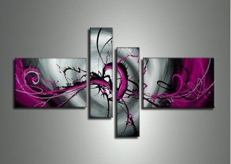 Black and Purple Canvas Wall Art, Abstract Painting for Bedroom, Buy Art Online, Acrylic Art, 4 Piece Wall Art Paintings-Grace Painting Crafts