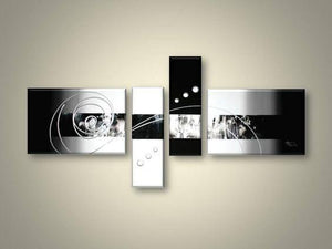 Abstract Acrylic Art, 4 Piece Canvas Art Paintings, Black and White Canvas Wall Art Paintings, Abstract Oil Painting, Modern Wall Art Ideas for Living Room-Grace Painting Crafts