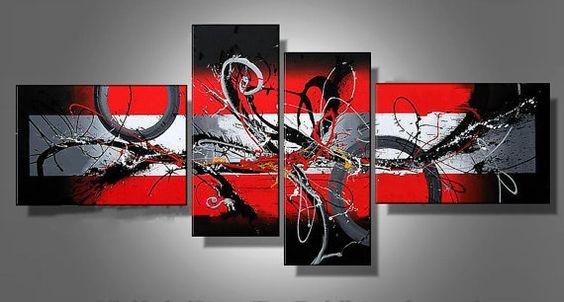 Abstract Art Black And Red Wall Art, Modern Extra Large Wall Art, Black Red Abstract Canvas, Hand Painted Dramatic Abstract, Oversize Panel Set