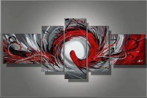 Abstract Art, Red Lines Canvas Painting, Huge Wall Art, Large Art Painting, 5 Panel Canvas Set-Grace Painting Crafts