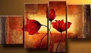 Abstract Art Set, Living Room Wall Art, Extra Large Painting, 4 Piece Abstract Painting, Flower Art, Contemporary Artwork-Grace Painting Crafts