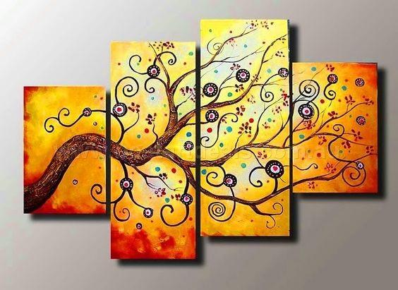 Abstract Art Painting, Large Painting on Canvas, Tree of Life Canvas Art, Bedroom Canvas Paintings, 4 Piece Canvas Art, Buy Paintings Online-Grace Painting Crafts