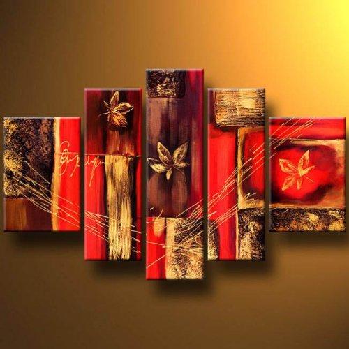 Abstract Flower Painting, Red Canvas Painting, Extra Large Wall Art, Acrylic Art, 5 Panel Painting Set-Grace Painting Crafts