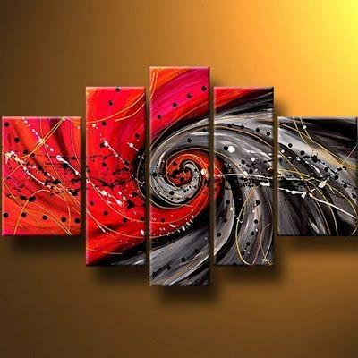 Abstract Painting on Canvas, Red Canvas Painting, Modern Wall Art Paintings, Extra Large Painting for Living Room, 5 Panel Wall Painting-Grace Painting Crafts