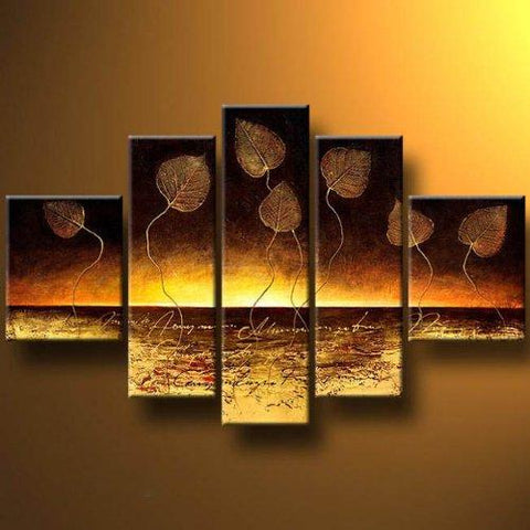 Abstract Canvas Paintings, Modern Abstract Painting, Golden Leaves Painting, Canvas Painting for Dining Room, Modern Wall Art Paintings-Grace Painting Crafts