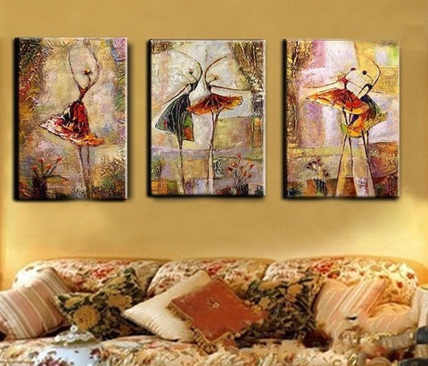 Abstract Acrylic Paintings, Ballet Dancer Painting, Canvas Painting for Bedroom, 3 Panel Wall Art Paintings, Large Painting on Canvas-Grace Painting Crafts