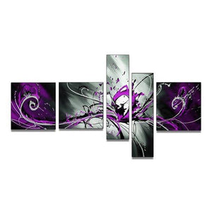 Hand Painted Art, Group Painting, Purple and Black Abstract Art, 5 Piece Wall Painting, Large Wall Art, Abstract Painting, Huge Wall Art, Acrylic Art-Grace Painting Crafts