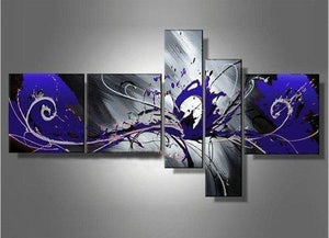 Large Wall Art, Blue and Black Abstract Painting, Huge Wall Art, Acrylic Art, Abstract Art, 5 Piece Wall Painting, Group Painting, Canvas Painting-Grace Painting Crafts