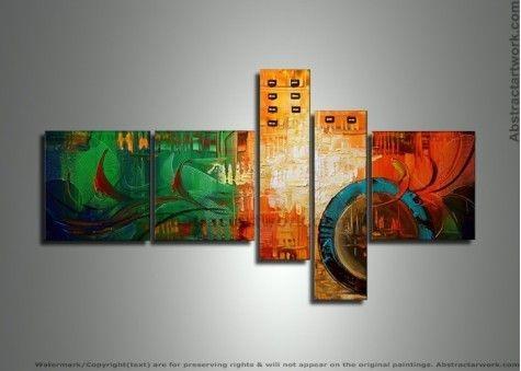Group Painting, Canvas Painting, Large Wall Art, Abstract Painting, Huge Wall Art, Acrylic Art, Abstract Art, 5 Piece Wall Painting-Grace Painting Crafts