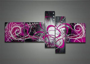 Purple and Black Abstract Art, Abstract Painting, Huge Wall Art, Acrylic Art, 5 Piece Wall Painting, Hand Painted Art, Group Painting-Grace Painting Crafts