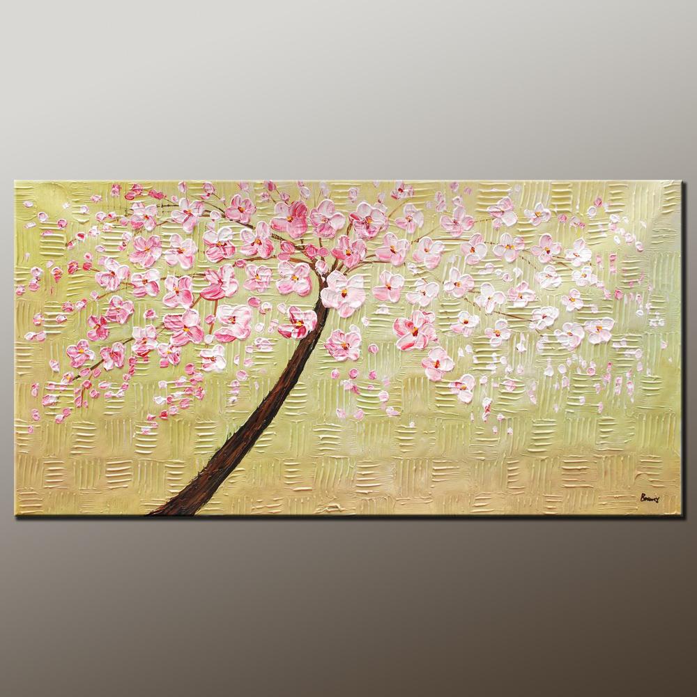 Modern Art, Contemporary Art, Tree Painting, Oil Painting, Flower Painting, Bedroom Wall Art, Heavy Texture Painting, Bedroom Wall Art, Canvas Art-Grace Painting Crafts