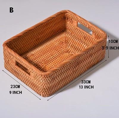 Woven Rectangular Basket with Handle, Rattan Storage Basket for Shelves, Woven Storage Baskets for Bathroom-Grace Painting Crafts