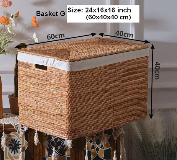 Large Laundry Storage Basket for Clothes, Rectangular Storage Basket, Rattan Baskets, Storage Baskets for Bedroom, Storage Baskets for Shelves-Grace Painting Crafts