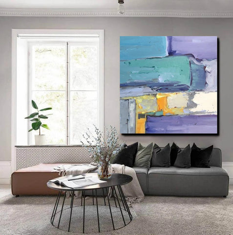 Canvas Painting for Living Room, Simple Modern Paintings, Blue Abstract Modern Paintings, Acrylic Painting on Canvas, Hand Painted Canvas Art-Grace Painting Crafts