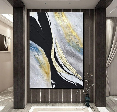 Black Abstract Acrylic Paintings, Large Paintings for Bedroom, Simple Modern Art, Modern Wall Art Ideas, Contemporary Canvas Paintings-Grace Painting Crafts