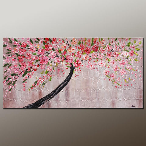 Modern Art, Contemporary Art, Tree Painting, Oil Painting, Flower Painting, Bedroom Wall Art, Heavy Texture Painting, Bedroom Wall Art, Canvas Art-Grace Painting Crafts