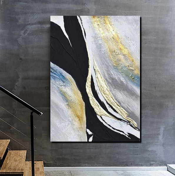 Black Abstract Acrylic Paintings, Large Paintings for Bedroom, Simple Modern Art, Modern Wall Art Ideas, Contemporary Canvas Paintings-Grace Painting Crafts