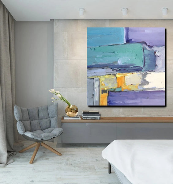 Canvas Painting for Living Room, Simple Modern Paintings, Blue Abstract Modern Paintings, Acrylic Painting on Canvas, Hand Painted Canvas Art-Grace Painting Crafts