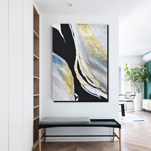 Black Abstract Acrylic Paintings, Large Paintings for Bedroom, Simple Modern Art, Modern Wall Art Ideas, Contemporary Canvas Paintings-Grace Painting Crafts