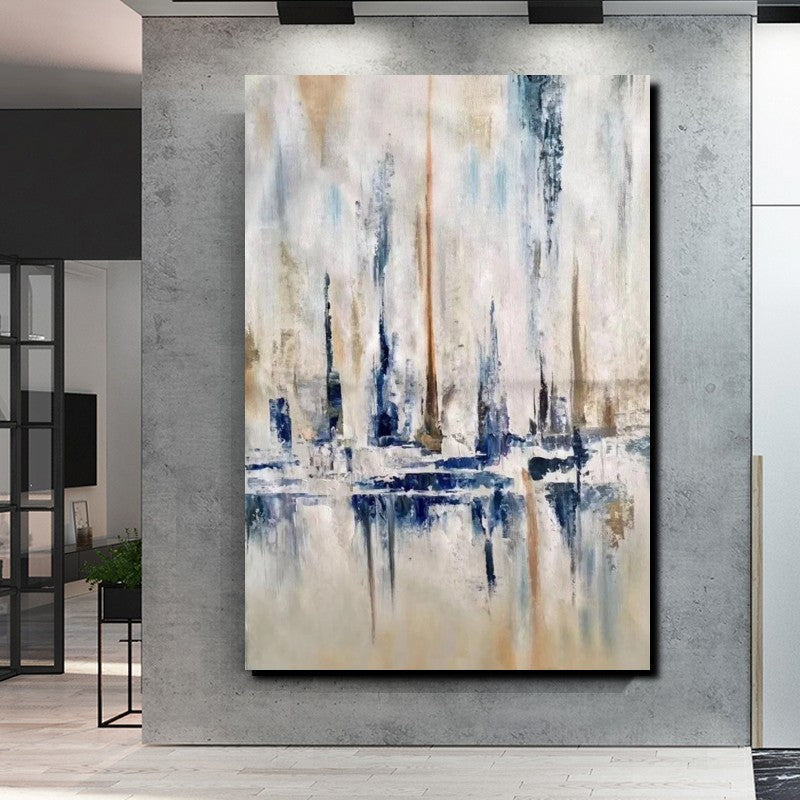 Large Abstract Sail Boat Painting, Nautical Blue Canvas Art, Modern Seascape Oil Painting Replica, Coastal Marine Wall Decor