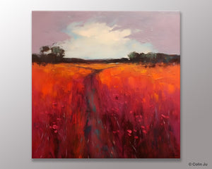 Landscape Canvas Paintings, Acrylic Abstract Art on Canvas, Red Poppy Flower Field Painting, Landscape Acrylic Painting, Living Room Wall Art Paintings-Grace Painting Crafts