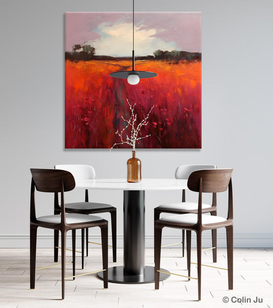 Landscape Canvas Paintings, Acrylic Abstract Art on Canvas, Red Poppy Flower Field Painting, Landscape Acrylic Painting, Living Room Wall Art Paintings-Grace Painting Crafts