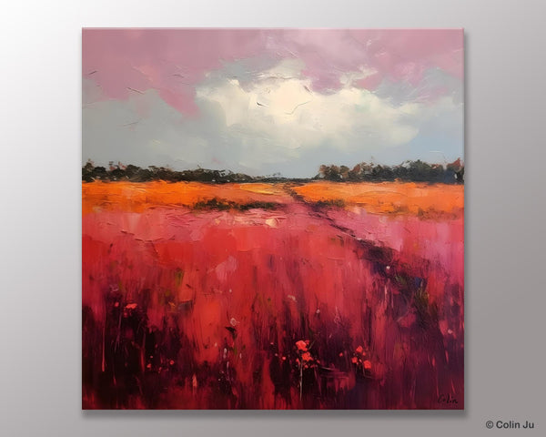 Landscape Paintings for Living Room, Abstract Canvas Painting, Abstract Landscape Art, Red Poppy Field Painting, Original Hand Painted Wall Art-Grace Painting Crafts