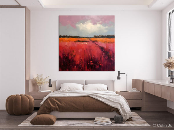 Landscape Paintings for Living Room, Abstract Canvas Painting, Abstract Landscape Art, Red Poppy Field Painting, Original Hand Painted Wall Art-Grace Painting Crafts