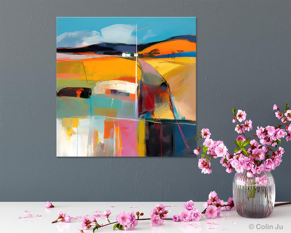 Acrylic Painting for Living Room, Contemporary Abstract Landscape Artwork, Oversized Wall Art Paintings, Original Modern Paintings on Canvas-Grace Painting Crafts