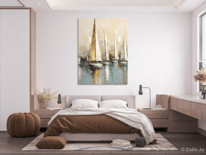 Modern Abstract Wall Art Paintings, Large Original Canvas Art for Bedroom, Large Painting Ideas for Living Room, Sail Boat Canvas Painting-Grace Painting Crafts