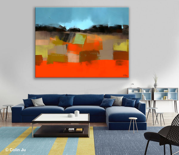 Modern Landscape Paintings Behind Sofa, Abstract Landscape Paintings for Living Room, Palette Knife Canvas Art, Original Landscape Art-Grace Painting Crafts