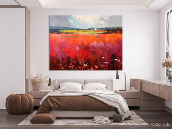 Abstract Canvas Painting, Landscape Paintings for Living Room, Red Poppy Field Painting, Original Hand Painted Wall Art, Abstract Landscape Art-Grace Painting Crafts