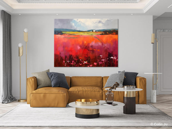 Abstract Canvas Painting, Landscape Paintings for Living Room, Red Poppy Field Painting, Original Hand Painted Wall Art, Abstract Landscape Art-Grace Painting Crafts