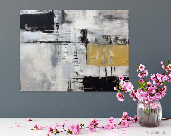 Black Abstract Acrylic Paintings, Large Paintings for Bedroom, Simple Modern Art, Original Canvas Paintings, Contemporary Canvas Paintings-Grace Painting Crafts